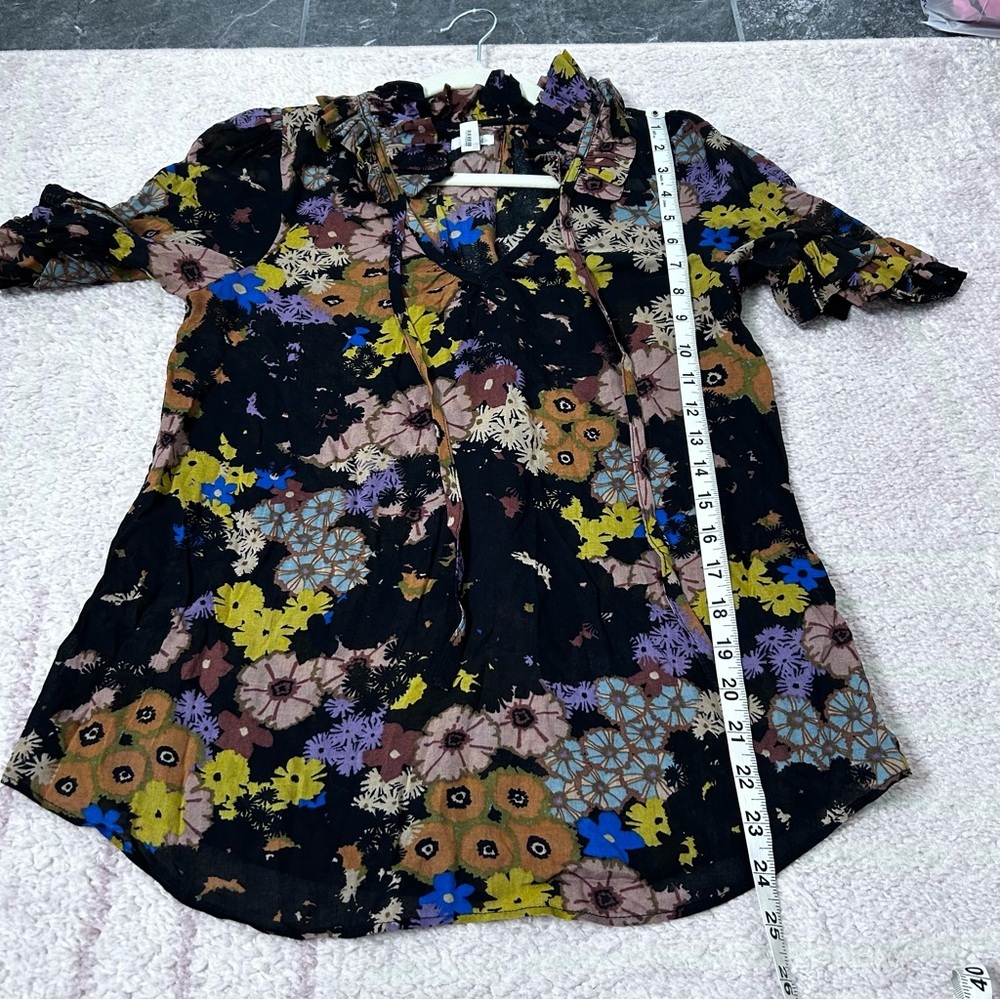 Odille Multicolor Dark Floral Ruffle Blouse Top Size 2 Office Spring Bohemian - Picture 9 of 11